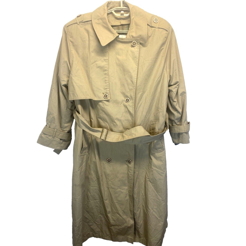 Misty Harbor Trench Coat Women's Size 14 Beige Belted Lined Cotton Blend Vintage
